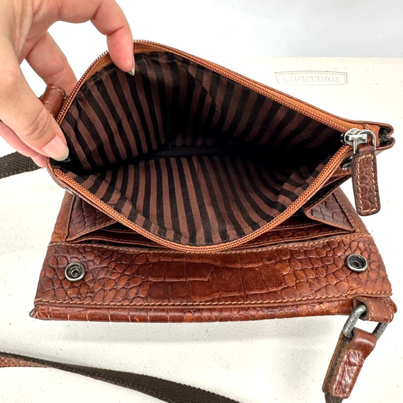 Jack Georges Hornback Croco Buffalo Leather Crossbody Purse Brown Snap Card Slot - Picture 10 of 11